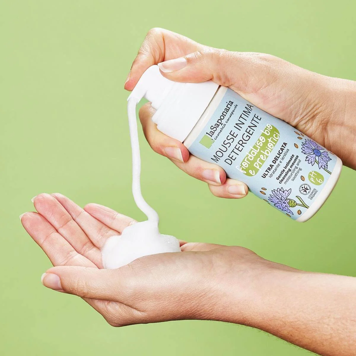 laSaponaria Espuma de higiene íntima com aciano & prebióticos BIO (100 ml) - adequada para crianças e para o período da menopausa