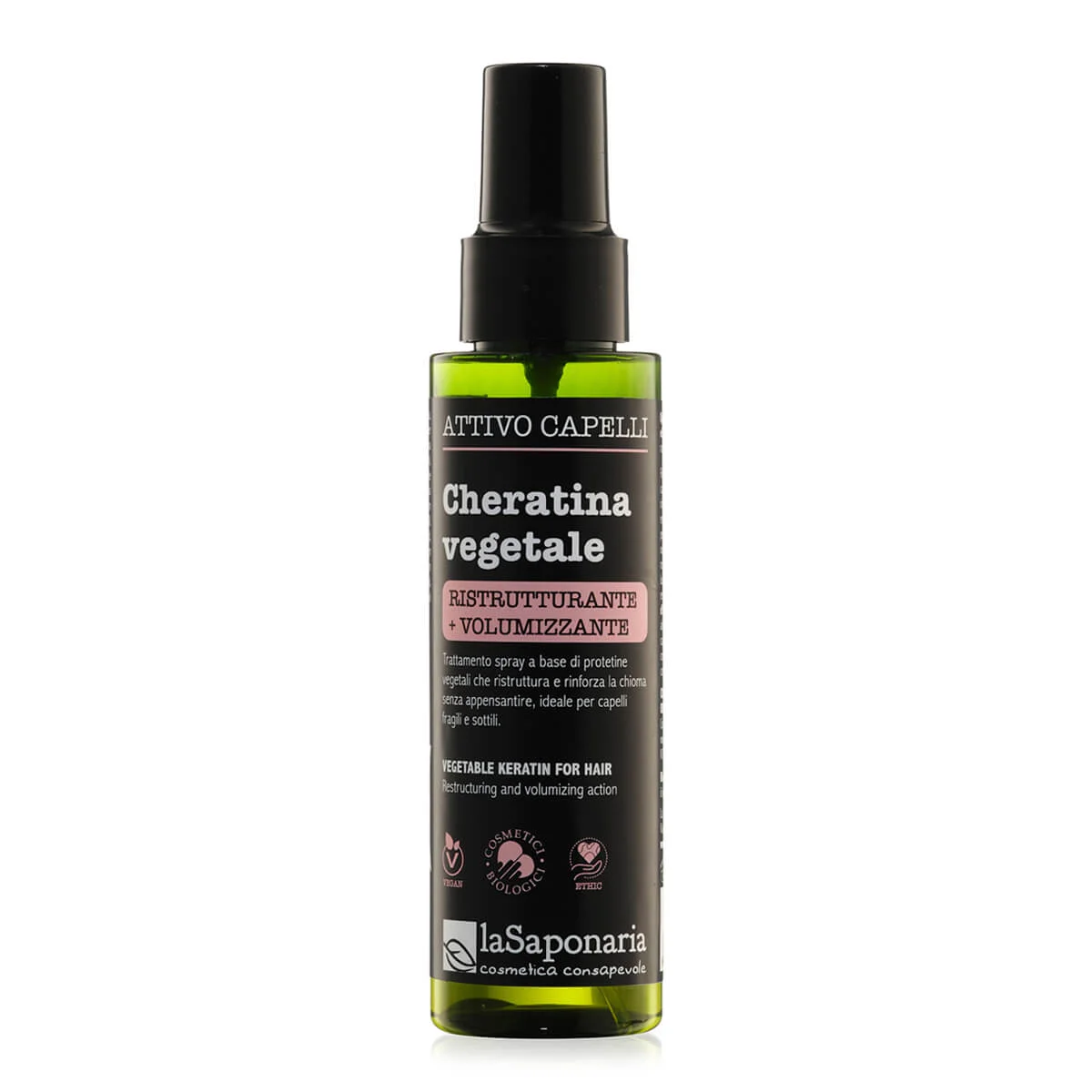 laSaponaria Queratina vegetal para cabelos - spray ativo reestruturante e volumizador (100 ml) - indicado para cabelos danificados e finos