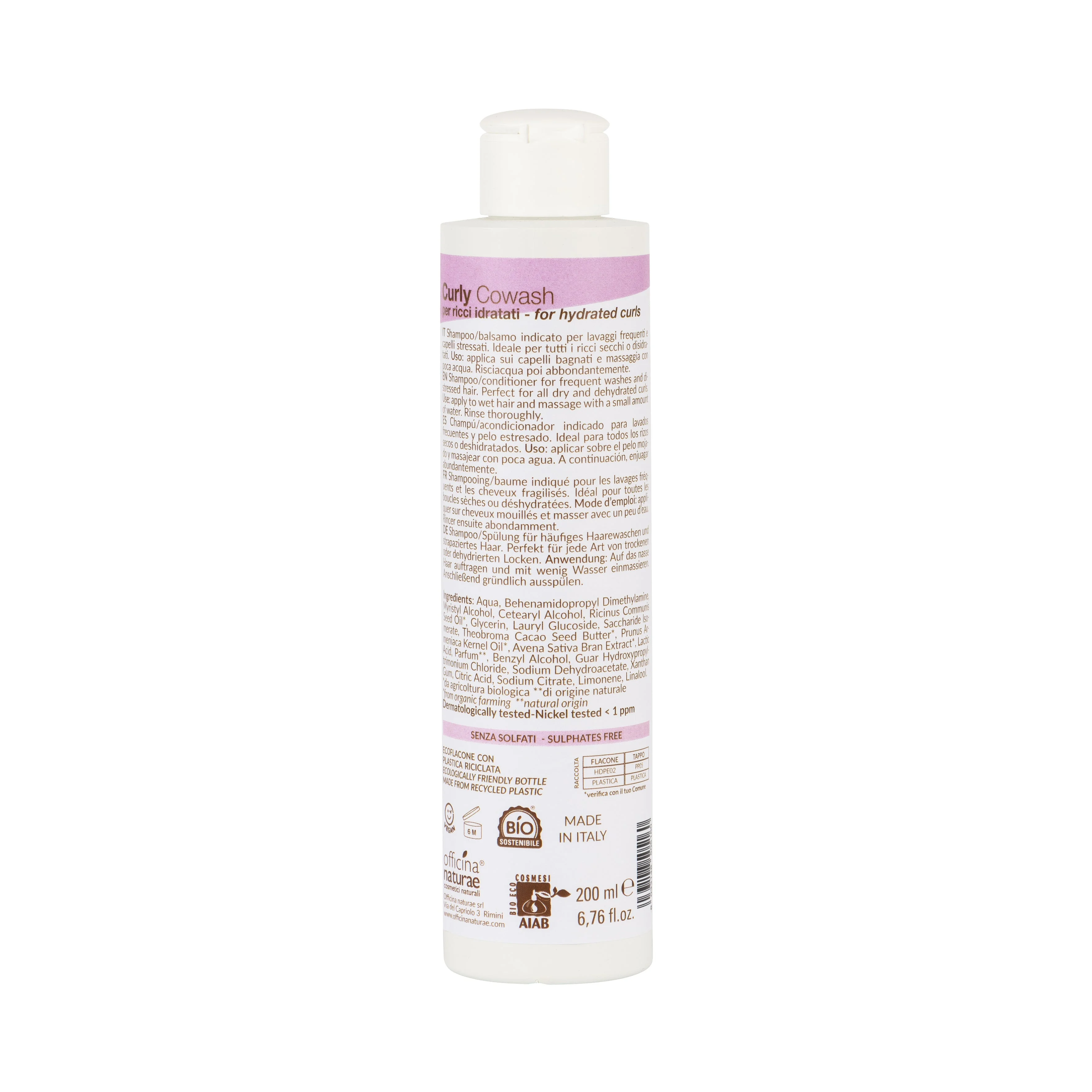 Officina Naturae Co-wash hidratante para cabelos encaracolados (200 ml) - para cabelos macios, brilhantes e fáceis de pentear