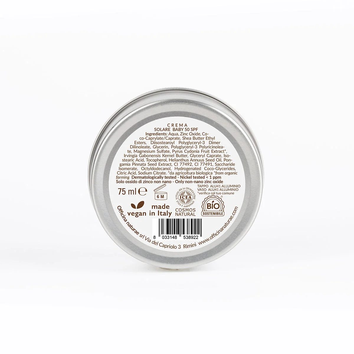 Officina Naturae Creme solar para crianças e pele sensível SPF 50 em lata (75 ml) - sem perfume