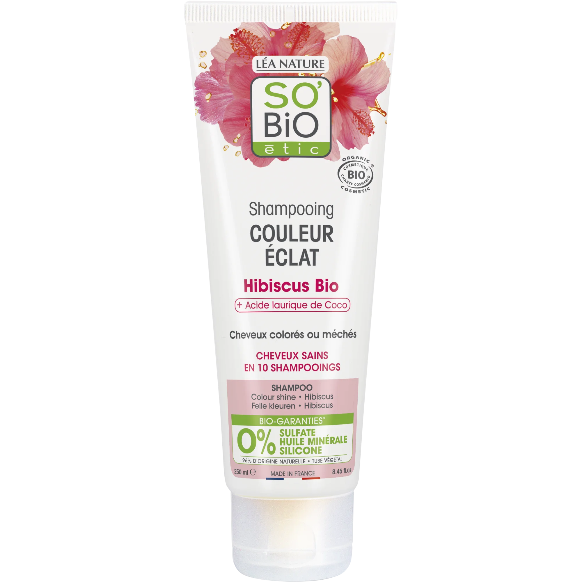 SO’BiO étic Champô para cabelos pintados e com madeixas com hibisco BIO (250 ml) - mantém a cor radiante