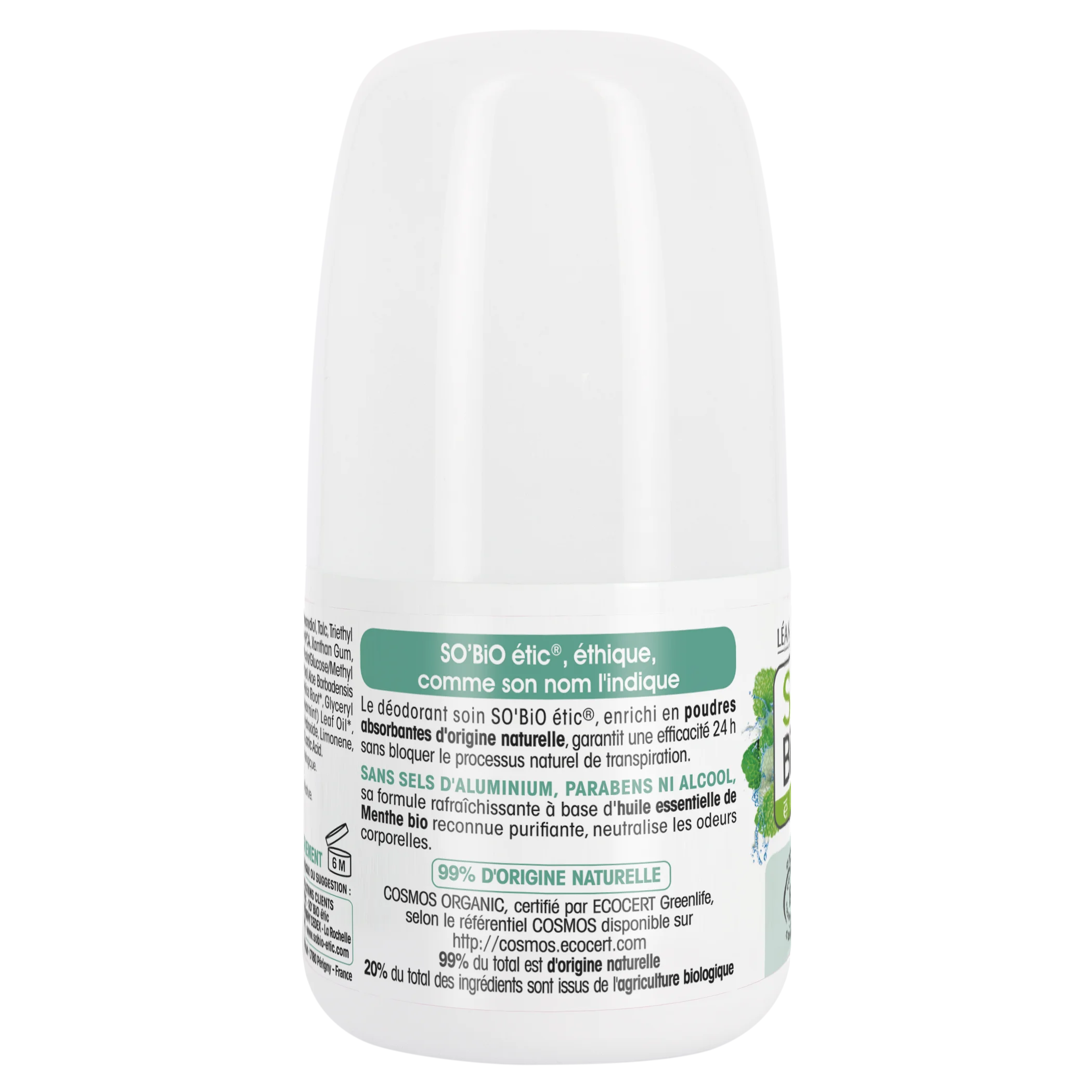 SO’BiO étic Desodorizante roll-on 24h refrescante com hortelã BIO (50 ml) - eficaz até 24 horas