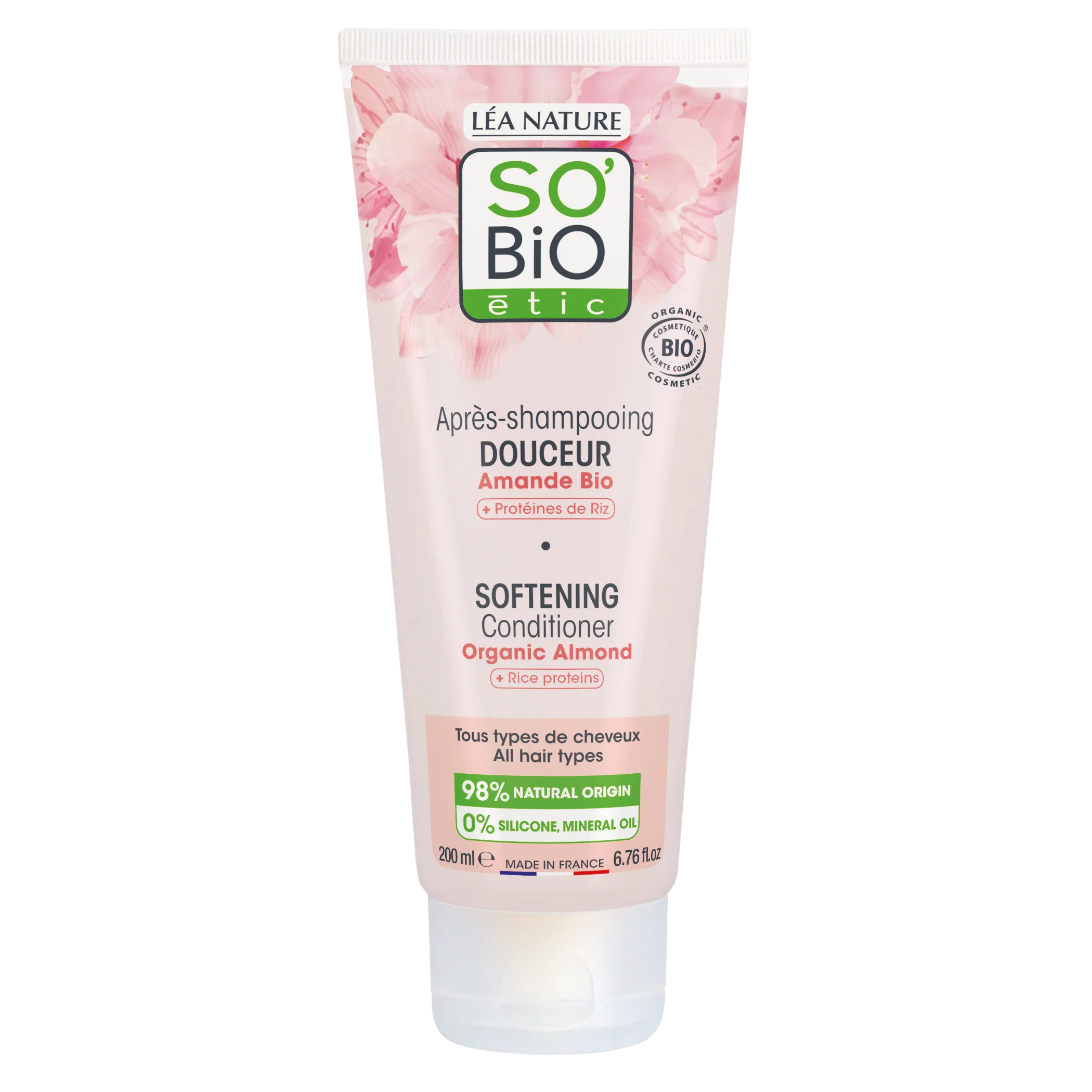 SO’BiO étic Condicionador capilar com leite de amêndoas e proteínas de arroz BIO (200 ml) - para todos os tipos de cabelo